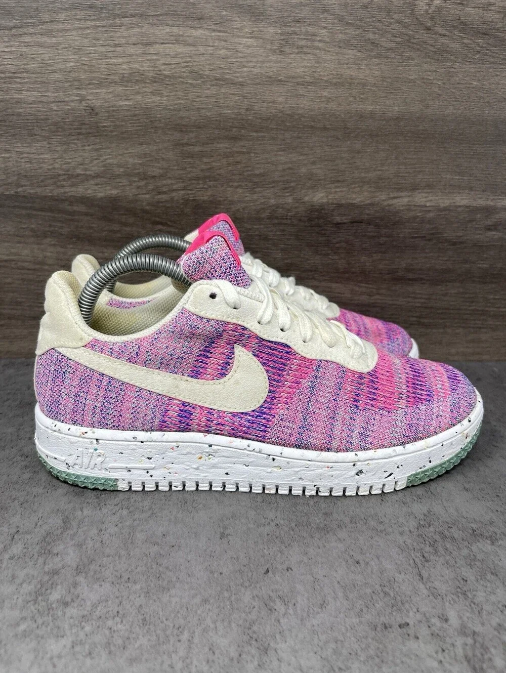 Nike Air Force 1 Crater Flyknit Pink Multicolor Womens Size 8.5 Casual Sneakers